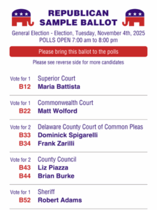 Middletown Delco GOP At Large Sample Ballot